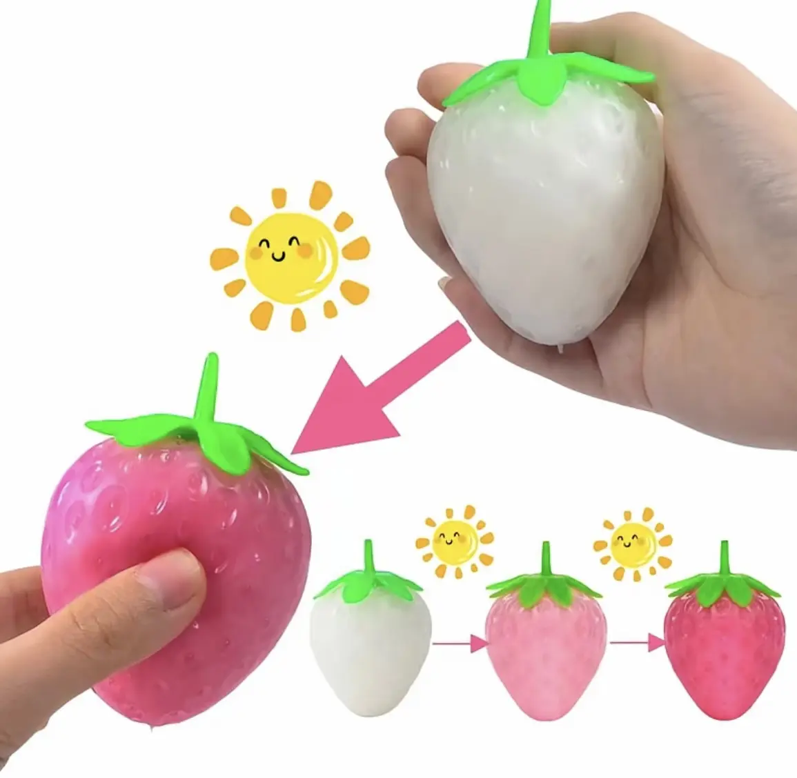 1 PC Color Changing Strawberry Squishy Toy Kawaii Strawberry Fidget Sensory Toys Stress Relief Fidgeting Fruit Decompression Toy Stress Relief Squishies Soft Silicone Squeeze Gifts for Adults Party Favors Anxiety Relaxing Stress Ball