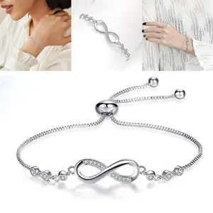 1Pcs Eternal Infinity Charm Bracelets for Women Chain Bracelet Jewelry Adjustable Length, Suitable for Matching Original Charm Beads, DIY Fine Jewelry Gift, Suitable for  Girls, Valentine's Day, Mother's Day Gifts