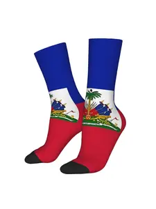 1 Pair Happy Funny Men's compression Sock Flag of Haiti Retro Harajuku Hip Hop Novelty Seamless Crew Crazy Sock Gift Printed Halloween Christmas Breathable Compression Socks