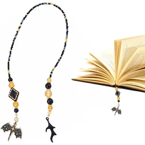 Black Dragon Wing Beaded Bookmark - Fantasy Gothic Beads Book Mark for Women & Men,  Aesthetic Accessories Bookish Gifts for Booklovers Students Teachers