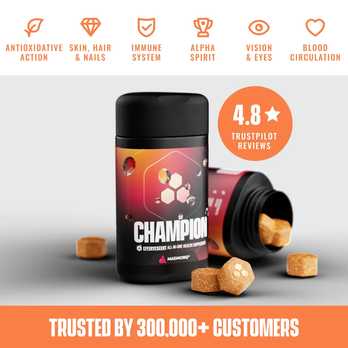 MADMONQ Champion Chewable Tablets - Sugar-Free Multivitamin Drink Supplement for Immunity & Vitality with Zinc & Vitamins