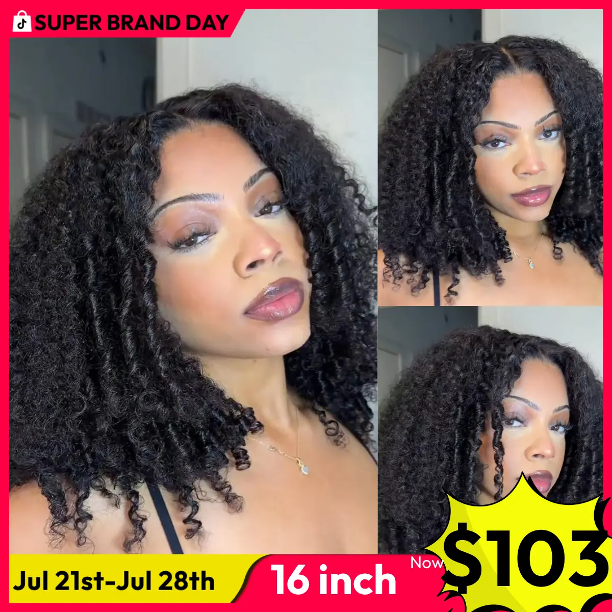 UNice 250% Density Afro Kinky Curly Wig with Layer Coil Ends Pre Bleached Glueless 7x5 HD Lace Closure Human Hair Wigs with Drawstring Pre Plucked Natural Hairline Beginners Friendly summer wig Super Brand Day