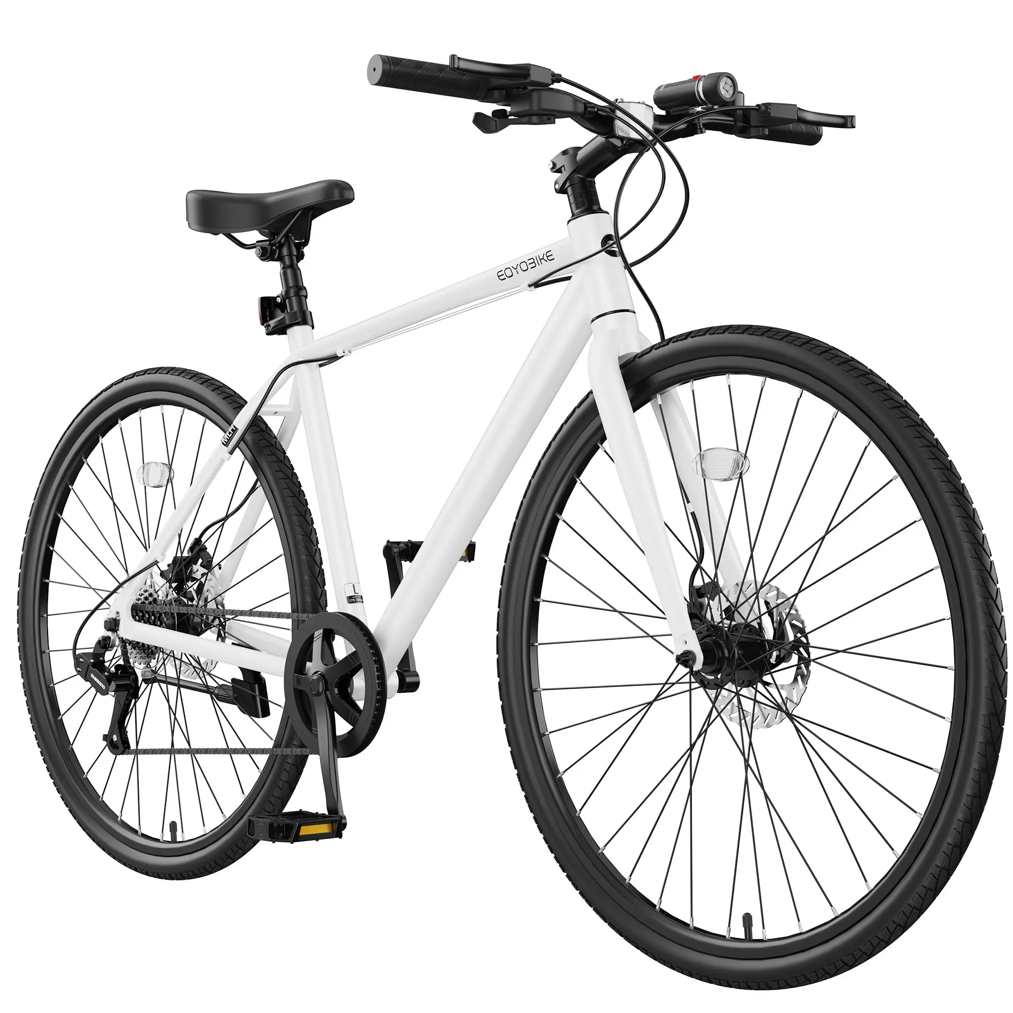 EOYOBIKE 29 Inch Hybrid Alloy Frame Bike for Adults, 700C Aluminum 29.5 lbs Ultra-Light 8-Speed Commuter Bicycle, 350lb Capacity, Dual Disc Brakes, 5 Color Options, 85% Pre-Assembled, Alloy Frame Bikes, Disc Braking, High-Speed 700C