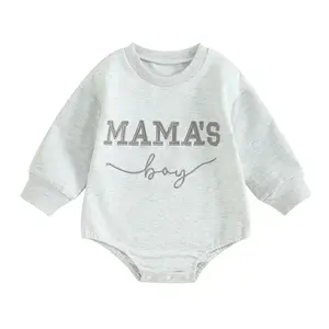 Ma&Baby Newborn Baby Boy Romper Mamas Boy Onesie Sweatshirt Long Sleeve Oversized Bodysuit Infant Fall Romper