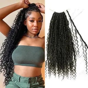 Pre-looped Crochet Boho Faux Locs with Human Hair Curls Goddess Crochet Hair for Black Women Crochet Boho Faux Locs with Human Hair Curls Crochet Locs Curly Ends Human Hair Soft Dreadlocks Braiding HairNatural Color Each Pack 24 Locs