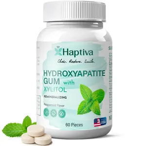 Haptiva Nano Hydroxyapatite Remineralizing Gum (Manufactured in US) - Teeth Mineralizing Re-Mineralizing & Cleaning Chewing Gum with Xylitol - Cavity Reversing Sugar Free Mint Mineral Gum for Oral Health & Fresh Breath