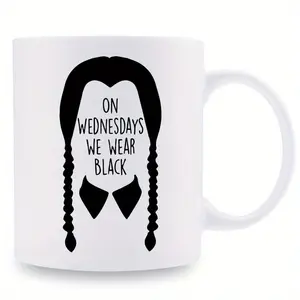 11oz/15oz On Wednesday Black Girl Ceramic Coffee Mug, Best Gifts For Halloween Day Birthday Gift for commercial Drinkware Beverage