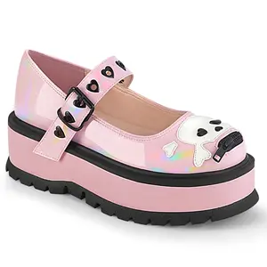 Demonia Slacker-27 Baby Pink Hologram Platforms