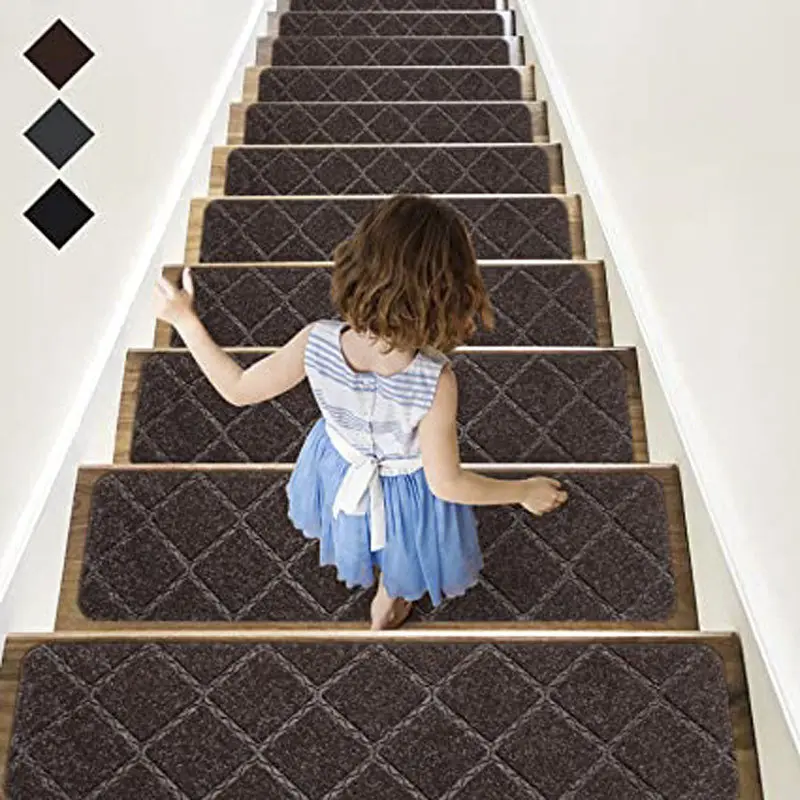 Embossed stair mat in brown - diamond pattern