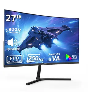 Gawfolk 27 inch Curved Gaming Monitor,250Hz PC Monitor Full HD 1080P, Frameless 1800R Computer Display with built-in speaker, Compatible with Wall-Mounted 100 * 100MM, DP, HDMI Port