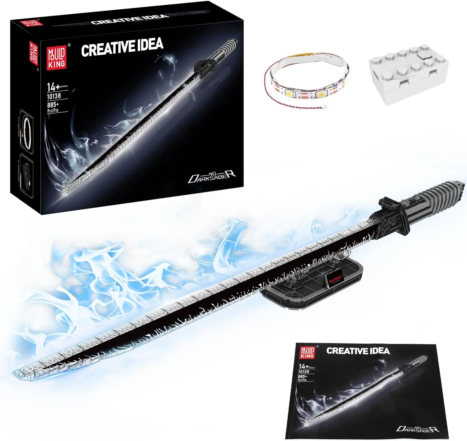 Mould King 10138 Dark Sabre Clamping Building Blocks Toy with Lighting & Stand 885+ Pieces Cosplay, Building Blocks Kit, Diy Building Model