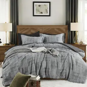Charcoal Grey Full Comforter Set, Textured Design Grey Crinkle Bed in A Bag Full Size, Full Comforter Set with 7 Pieces with Comforter, Sheets, Pillowcases & Shams 80"x 90"