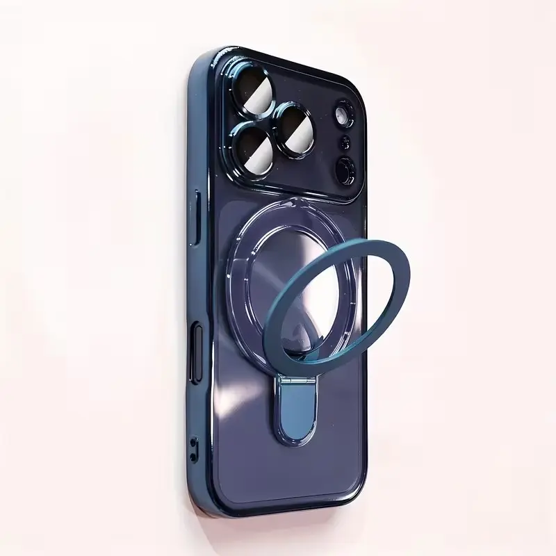 Electroplated transparent metal pivot bracket shock-absorbing Shockproof Protective ultra-thin Smartphone case, Aesthetic, suitable for iPhone 17 ProMax 17Air 16 15 14 13 12 11 Pro Max Plus with lens film protection
