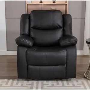 Ultimate Comfort Single Recliner in Black Leather with Adjustable Headrest and Armrests for Ultimate Relaxation