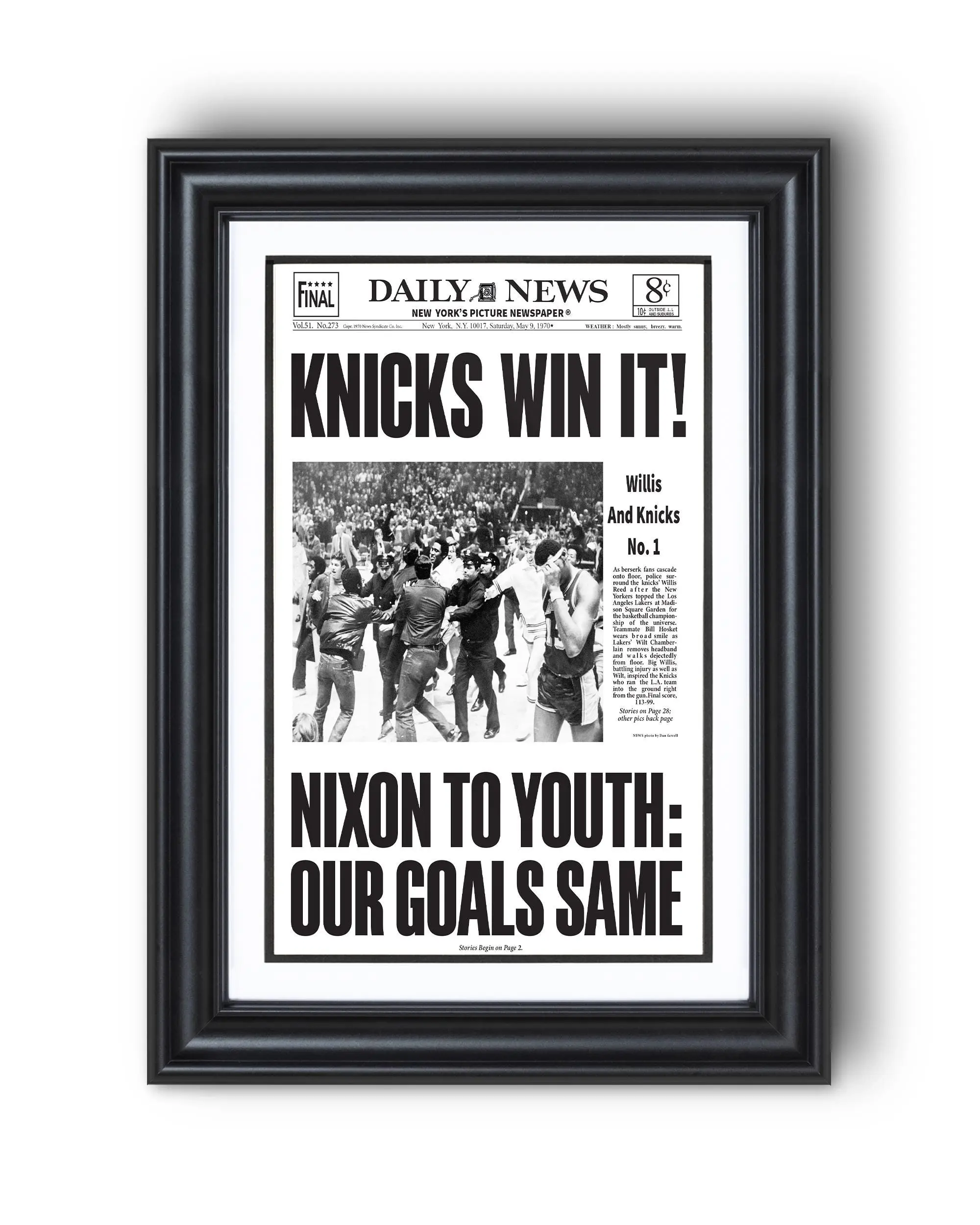 1970 New York Knicks “Knicks Win It!” First Championship UnFramed Newspaper, Poster Unframed