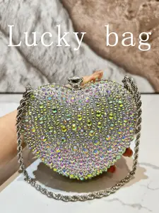 1 new silver heart-shaped rhinestone versatile handbag, Elegant shoulder bag, high-end full diamond handbag, party and dinner dress bag, suitable for formal occasions such as weddings, banquets, etc., as a Valentine's Day gift for women