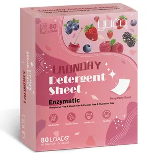 YUCO Laundry Detergent Sheets Berry Scent 80 Loads Eco Laundry Soap Washer Sheet, Liquidless Washing Detergent Sheets for Laundry for Travel, Plastic Free, Hypoallergenic