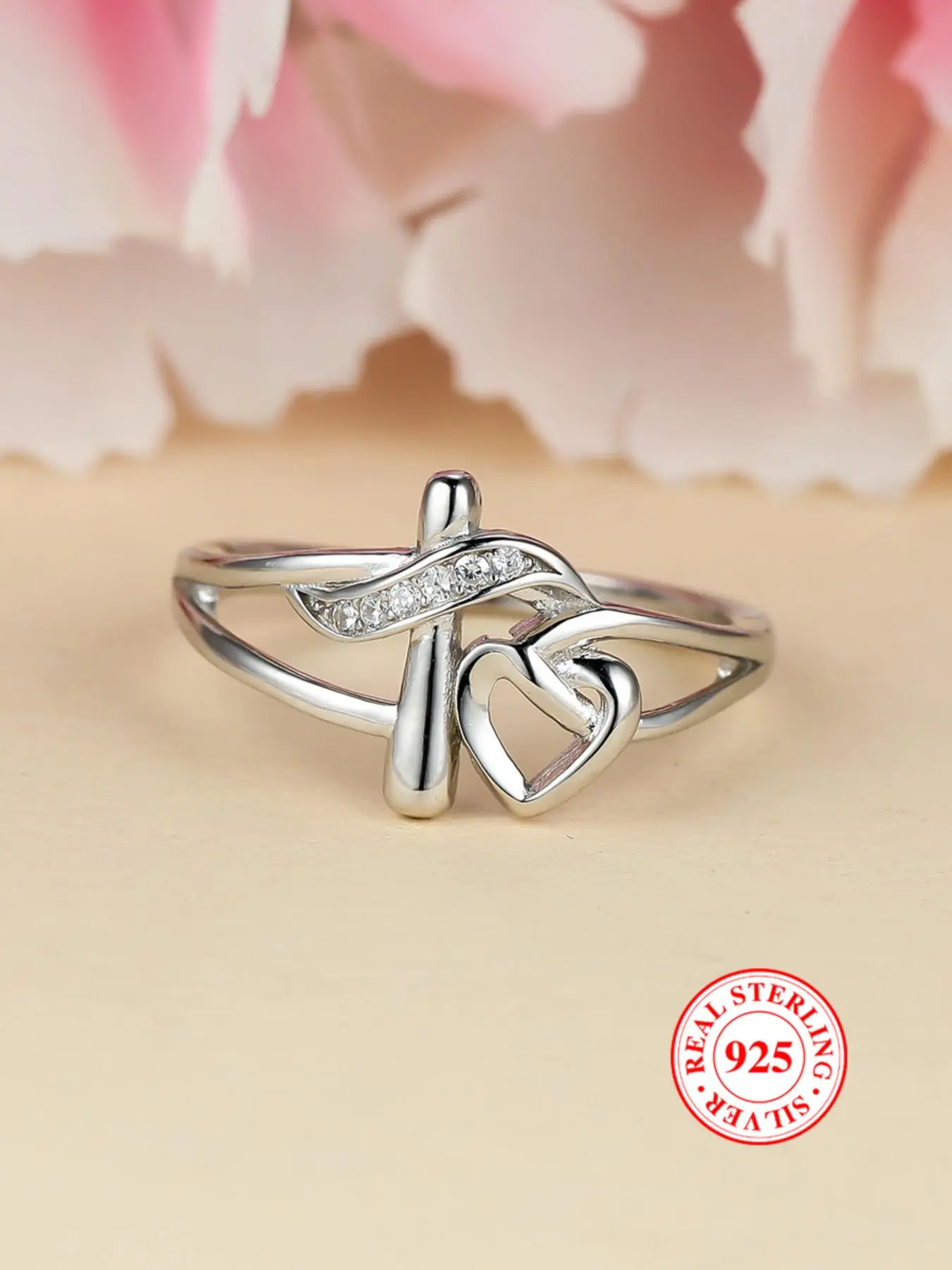 S925 Sterling Silver Hollow Out Cross & Heart Design Ring for Women, Heart Shaped Ring, Fashion Rings, Fashion Jewelry for Party, Daily Decor, Trendy All-match & Exquisite Jewelry for Birthday Gift, with Box