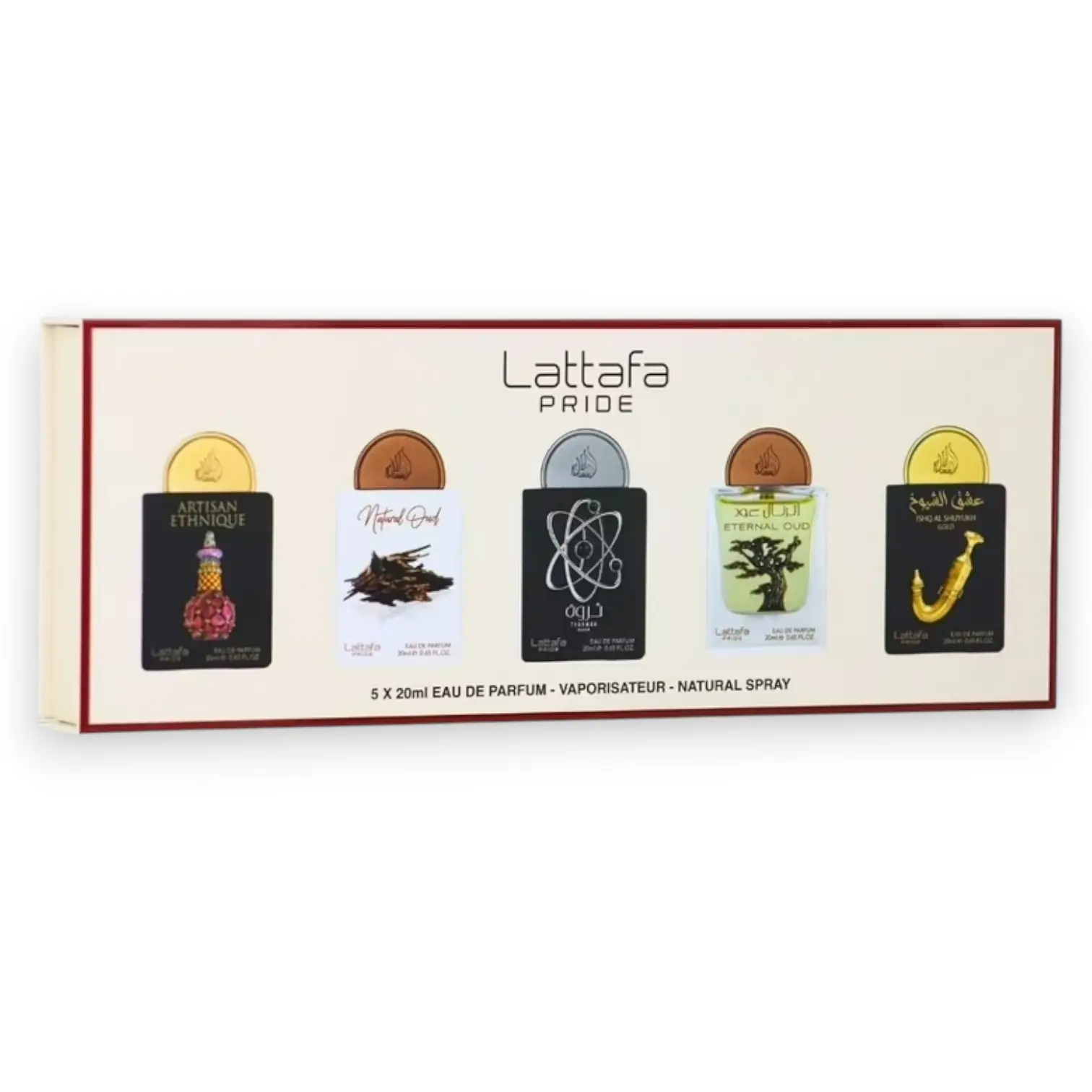 Lattafa Pride Mini Collection No.2 Unisex Eau De Parfum (Single Item, 20 ML) - Multiple Scents: Artisan Ethnique, Natural Oud, Eternal Oud, Ishq Al Shuyukh Gold, Tharwah Silver with Rum, Caramel & Vanilla Notes