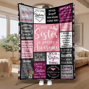 Soft Letter Pattern Flannel Throw Blanket with Storage Bag – Super Cozy Warm Bedding for Couch, Perfect Sister Gift, Ideal for Travel & Camping #CozyVibes #HomeRefresh