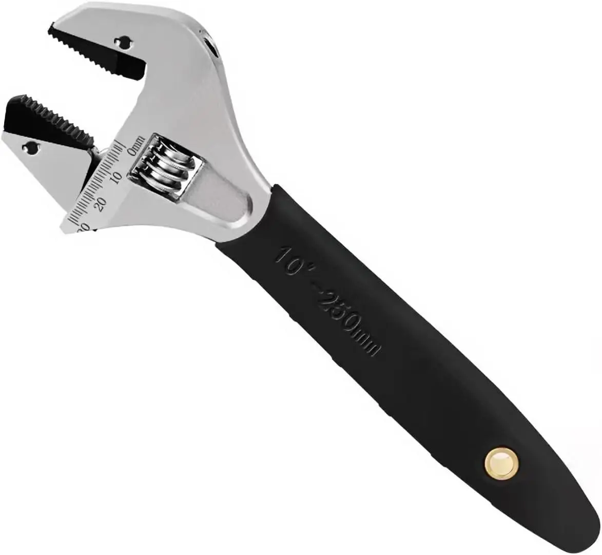 10 Inch Ratcheting Adjustable Wrench Crescent Wrench Scale Marked Pipe Forceps with Black Oxide Finish Wide Open Spanner Anti-slip Grips Wrench