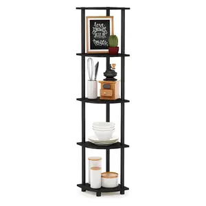 5-Tier Corner Bookshelf Storage Shelf for Living Room Bedroom Home Office Black Espresso