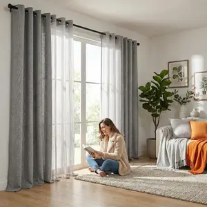 Summer Vibes, 52x84 Inch 4pcs Blackout and Sheer Combine Curtains for Living Room Bedroom Linen Blackout Curtains, Grommet Luxury Black Out Curtains for Windows Apartment L69 L12