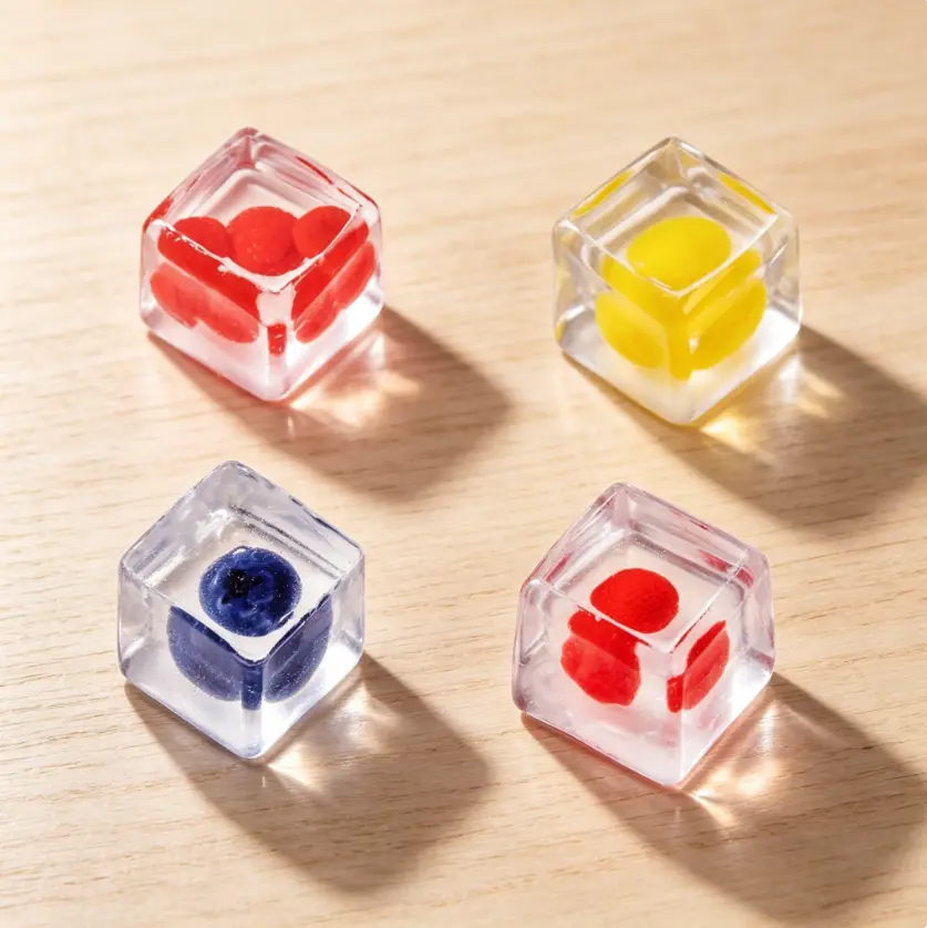 Taba Nested Fruit Ice Cube Squishies Set - 4-Style Handmade Slow-Rising Fidget Toy, Transparent Double-Layer, Raspberry Lemon Strawberry Blueberry Simulation, Stress Relief Sensory Item, Teen Girl Back To School Gift