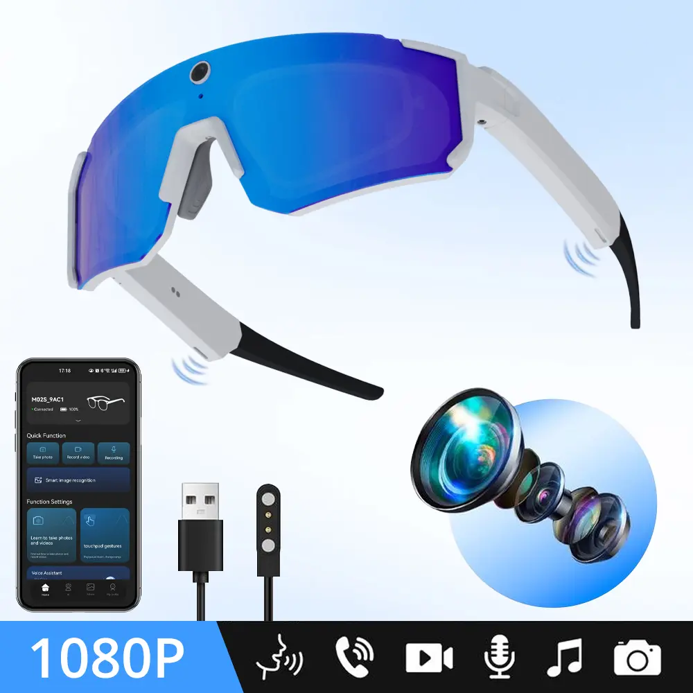 Turbosun V06 Pro Multifunctional Smart Glasses - Wearable Smart Glasses with 1080P Camera, Hands-Free Video Recording, Bluetooth Audio Headphones, Voice Assistant, UV Protection, Magnetic Phone Compatibility for Cycling Sunglasses with Cameras