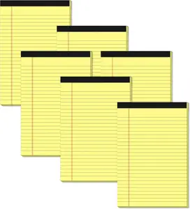 Yellow Note Pads 5X8 Small Legal Pads College Ruled Notepad for Office 6 Pack Yellow Writing Pads 5X8 Narrow Ruled Paper Pads 25 Lines 80 GSM Paper Tablets 5X8" Lined Notepads with 30 Sheets per Pad Aidunmis