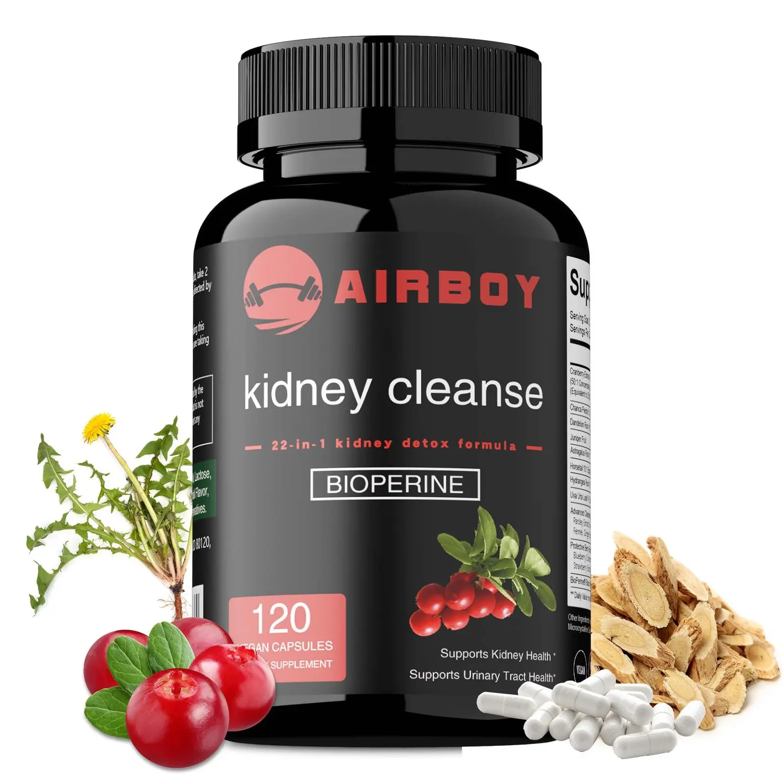 Kidney Cleanse Support, Cranberry, Dandelion & Astragalus, Urinary Tract & Liver Health, Herbal Kidney Supplement, 60 Capsules