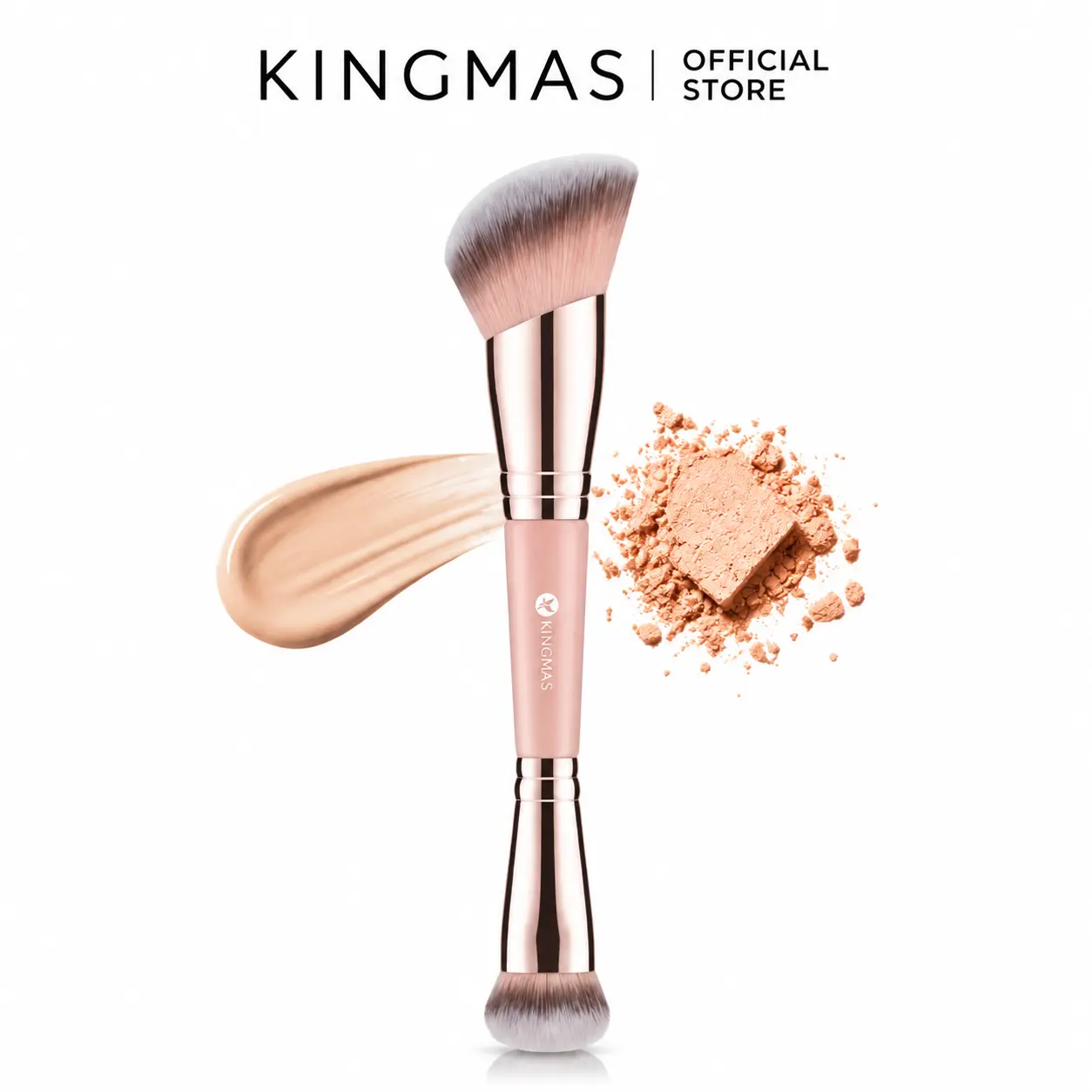 KINGMAS 2-in-1 Compact Double-Sided Dual Brush Face Brushes - Cruelty-Free Soft Bristle, Blends Liquid & Powder for Foundation, Contour