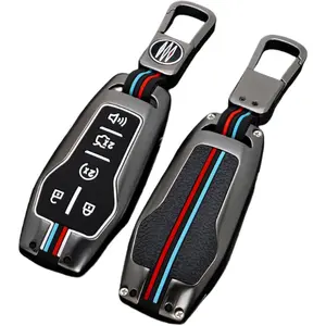 Zinc Alloy Car Key Cover Cases Compatible with Ford Edge Explorer F-150 F-250 Fusion Mondeo 5 Buttons with Fluorescent Tricolor Strip (Matte)