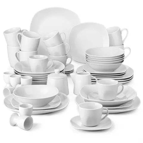 MALACASA Porcelain Dinnerware Set - Square Ceramic Plates & Bowls Set, 18/24/30/36/50 Pieces, Modern Design, Dishwasher & Microwave Safe Cutlery Winter Holiday