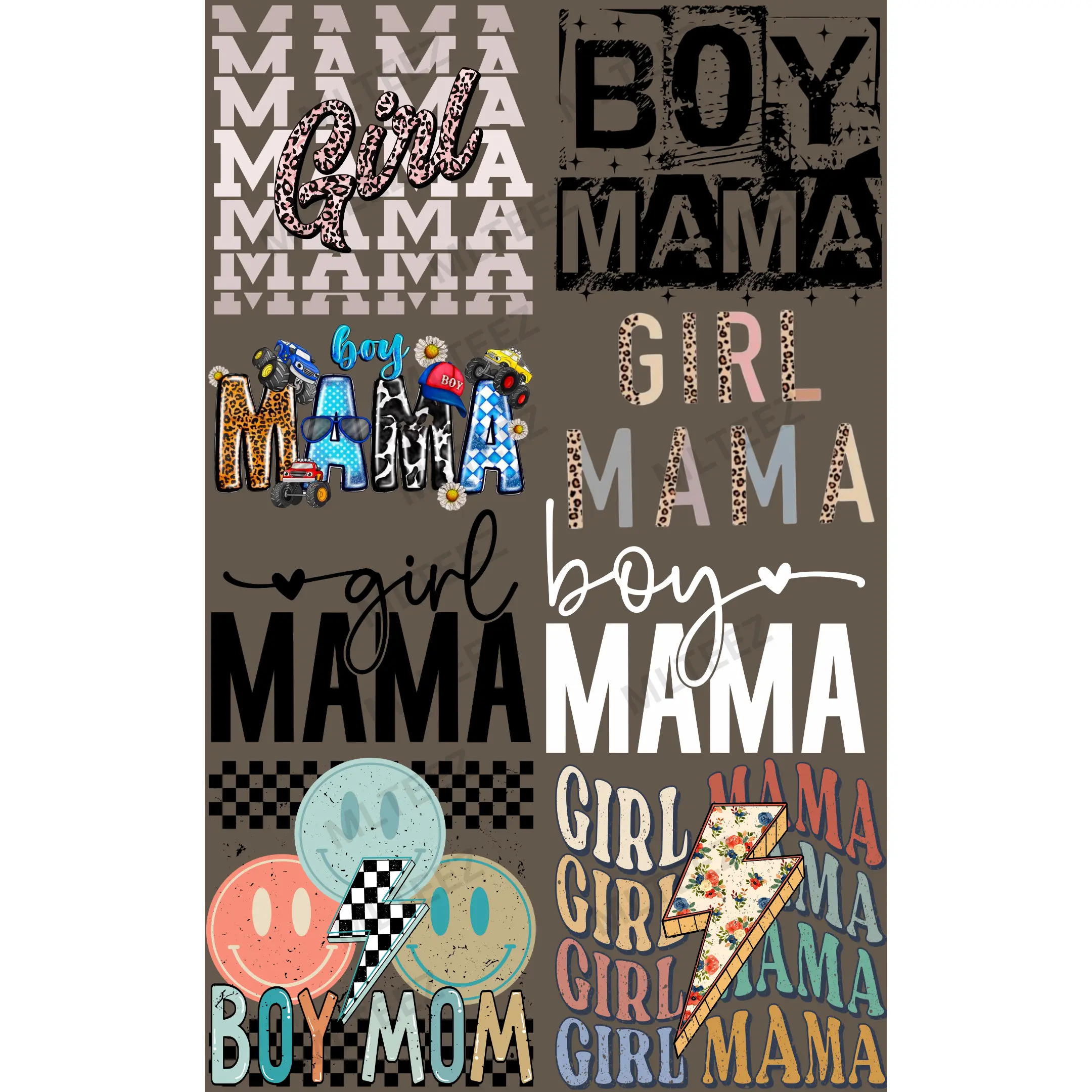 BOY MAMA / GIRL MAMA PREMADE GANGSHEET  - 22X36  DTF TRANSFERS - DIRECT TO FILM
