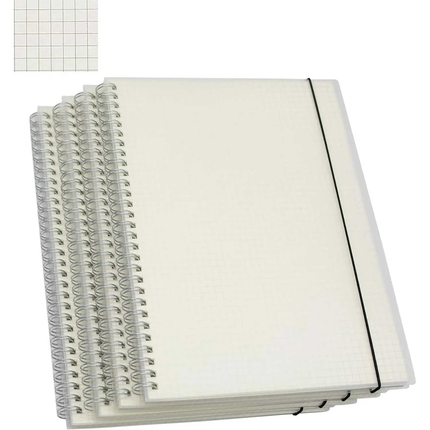 Spiral Notebook, 4 count 10.1 Inch x 7.6 Inch B5 Thick Plastic Translucent Frosting Hardcover Graph Paper 80 Sheets -160 Pages Journals for Study and Notes (B5 7.3"X 10"-Grid 4 count)