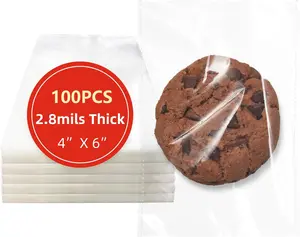 Clear Self Sealing 4x6 Inches 100 Pcs Cellophane Bags Cookie Bags Resealable Cellophane Bag for Packaging Cookies,Gifts,Favors, Products,Candy