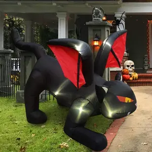 Outdoor Halloween Decorations Inflatables Yard Blow Up Decor Lawn Light Up Dragon Cat with Crimson Cape LED Light Up 6 feet x 7 feet x 7.5 feet