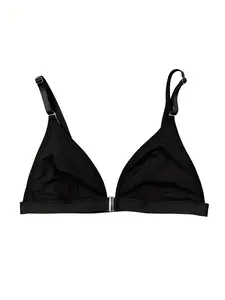 Women's Solid Color Buckle Front Ruched Soft Breathable Bra Lingerie Top, Casual Comfortable Breathable for Daily Wear, Women's Lingerie for All Seasons, Casual Comfy Bras, No Underwire Bra