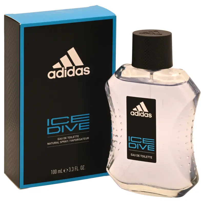 Adidas ICE DIVE Men's Refreshing Eau de Toilette Spray - 3.4 fl oz Alcohol-Based EDP Cologne Spray Bottle, Body Fragrance with Minty Fresh Hit, Clean Non-Sweet Profile, Peppermint, Juniper, Thyme, Sandalwood, Jasmine Musk Notes, New in Box