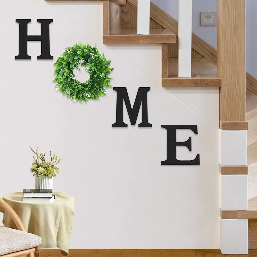 Solid Wood Black Letter 'O' with PVC Floral Wreath - 9.8" Hanging Farmhouse Wall Decoration, Rustic Sign for Living Room, Friends Party Indoor/Outdoor Use, Thoughtful Gift for Housewarming