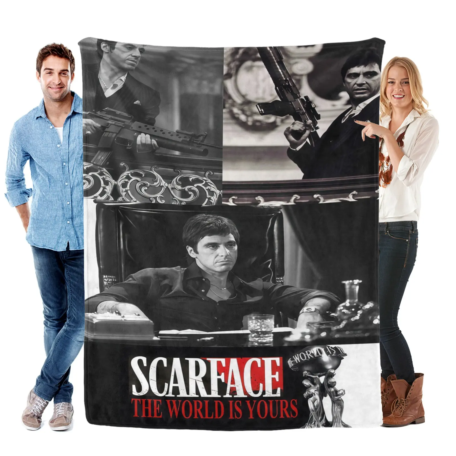 Scarface The World Is Yours Flannel Cozy Blanket - Premium Soft Throw for Classic Crime Film Fans, Ideal Gifts for Him, Cooling Blanket for Thanksgiving, Christmas Birthdays