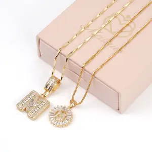 MEIITRUE 2 Pack Initial Letter Pendant Necklaces for Women 14K Gold Plated Cubic Zirconia Alphabet Necklace Fashion Jewelry Adjustable Length 17-19 Inches