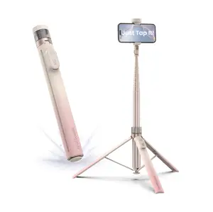 KraftGeek JustTap Ombré Peach - Tap-to-open Pink Phone Tripod with Cold Shoe Mount, Smartphone Vlogging Kit for Enhanced Video