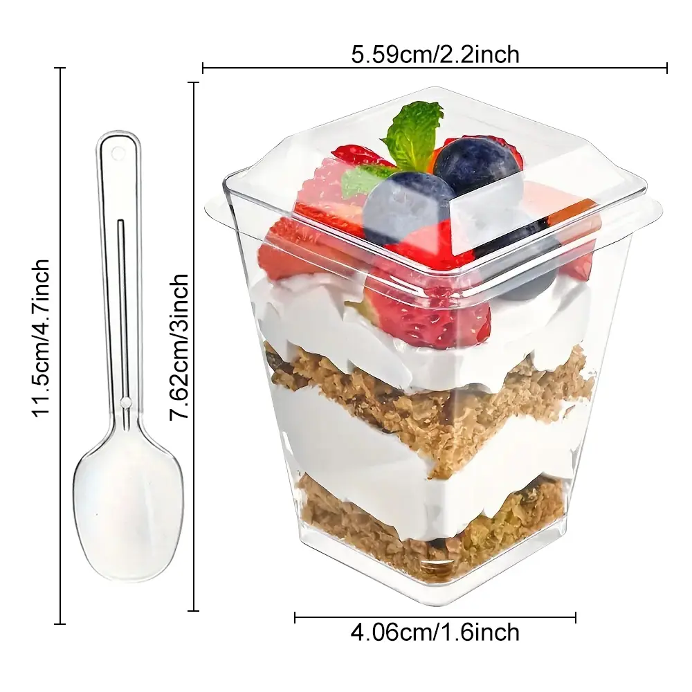 BRANDON-SUPER 5/8oz Plastic Dessert Cup with Lid & Spoon Set