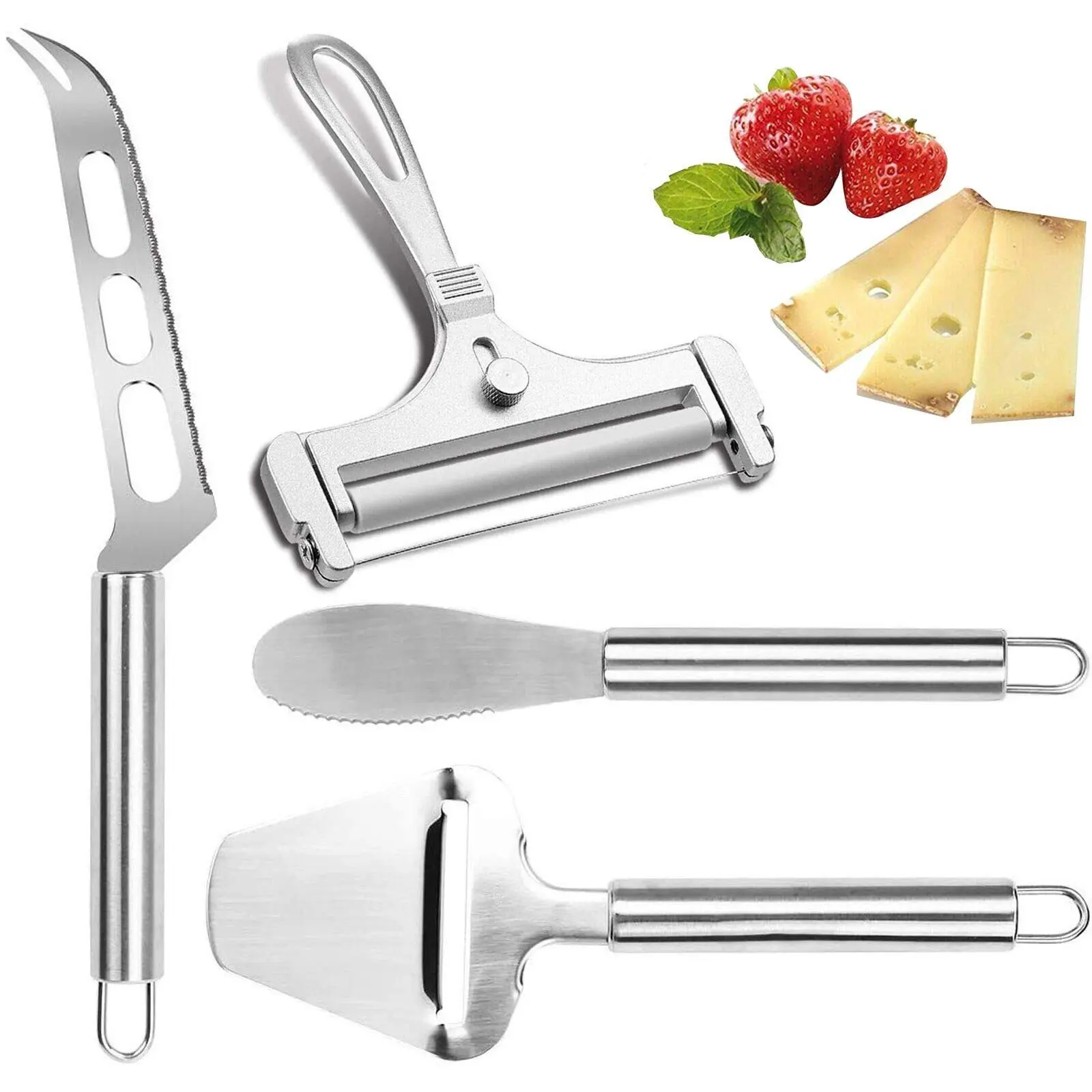 4PCS Cheese Slicer Set Stainless Steel Wire Cheese Slicer Thickness Adjustable Cheese Cutter for Cutting Soft, Semi-Hard, Hard Cheeses