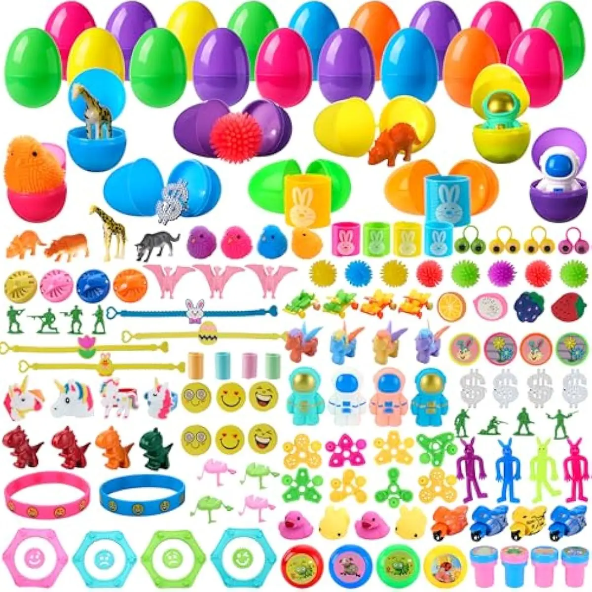 144 Pcs Prefilled Easter Eggs with Toys Plus Stickers Inside, Stuffed Toys for Easter Eggs Hunt, Basket Stuffers/Fillers, Party Favor, Classroom Prize Supplies