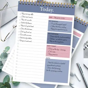 Daily Planner Notepad with Spiral Binding, Spiral Bound Planner, Undated To-Do List Desk Pad, 100gsm Thick Paper, Productivity Organizer with Transparent Cover