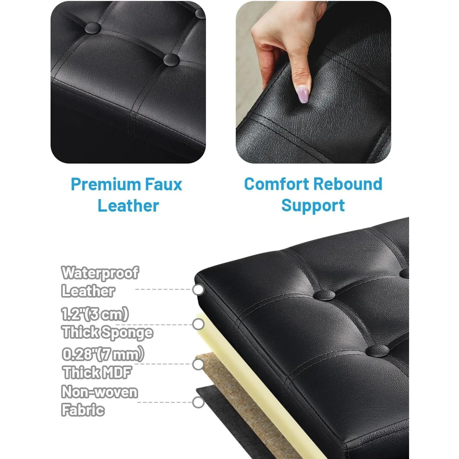 Storage Ottoman Folding Foot Rest Stool, Leather Footstool Bench, Short Ottoman Stool, Storage Foot Rest Store, Books (Black, 17" D x 13" W x 13" H) Storage Ottoman Folding Foot Rest Stool, Leather Footstool Bench, Short Ottoman Stool, Storage Foot Rest Store, Books (Black, 17" D x 13" W x 13" H)