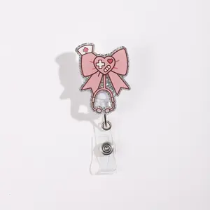 1PC "Sweet Nurse Style, Heart-shaped Bow", branded wallet, ID wallet, keychain with retractable badge roll, suitable for nurses, doctors, office workers, teachers, for Halloween, as a gift